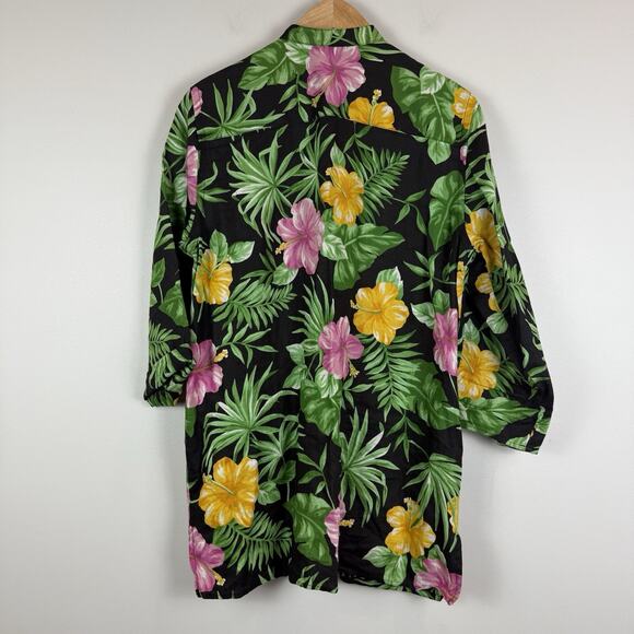 Ralph Lauren LRL Linen Tunic Top S Green Floral Printed Mandarin Collar Retro - Picture 2 of 8